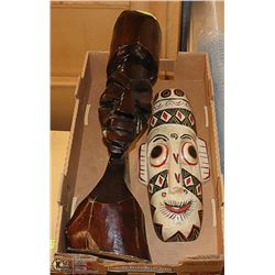 INDONESIAN TRIBAL MASK AND HEAVY WOOD STATUE