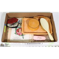 ANTIQUE DRESSER SET / CHANGE PURSES  AND CARDS