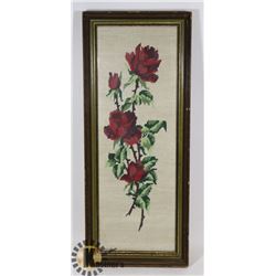 VINTAGE EMBROIDERED ROSE FRAMED ART