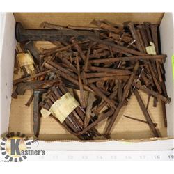 FLAT OF ANTIQUE NAILS MOSTLY SQUARE