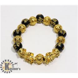 #222-BLACK OBSIDIAN PI XIU BRACELET 12mm/ 7.5"