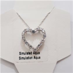 SILVER CREATED AQUAMARINE 20" NECKLACE