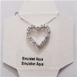 SILVER CREATED AQUAMARINE 20" NECKLACE