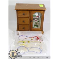 WOOD JEWELRY BOX SOLD WITH COLLECTION OF