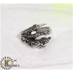MENS HEAVY SILVERSTEEL DRAGON CLAW BIKER RING