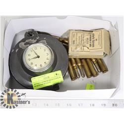 ANTIQUE BOMB BUNKER CLOCK W/ 10 GEWEHR BULLETS