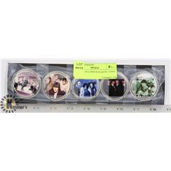 5 BEATLES COINS IN PLASTIC CASES