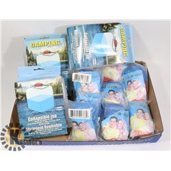 FLAT OF RAIN PONCHOS AND COLLAPSIBLE JUGS