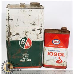 2 OLD OIL CANS (B/A & ESSO)
