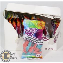 BOX WITH 11 BAGS OF HUER SOUR BUBBLEGUM CANDY