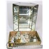 Image 1 : SMALL GLASS DISPLAY CASE & GLASS FIGURINES
