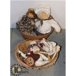 TWO BASKETS OF WHIMSICAL CLOTH DOLLS