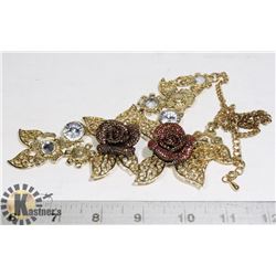 GOLD TONE DROP ROSE NECKLACE