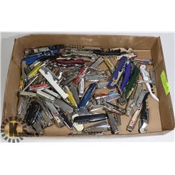 BASKET OF LEATHERMAN, TOOLS, KNIVES, SCISSORS ETC