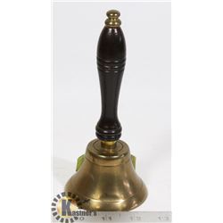 VINTAGE BRASS SCHOOL BELL W/ WOOD HANDLE
