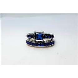 22)  2 PCE SILVER TONE AND BLUE SAPPHIRE