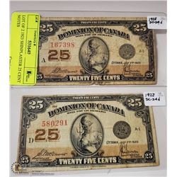 LOT OF 2 1923 SHINPLASTER 25 CENT NOTES