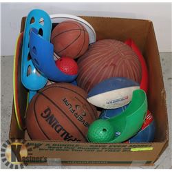 LARGE BOX FULL OF VARIOUS OUTDOOR BALLS
