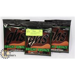 THREE SETS OF GHS ACOUSTIC BRIGHT BRONZE LIGHT
