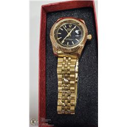 ROLEX REPLICA WATCH , GOLD TONE WITH BLACK FACE