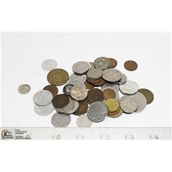 BOX OF ASSORTED VINTAGE WORLD COINS