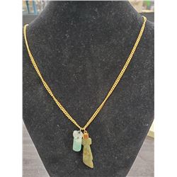 24KT GOLD CHAIN WITH 2 JADE PENDANTS (WEIGHT = 34