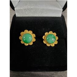 24KT GOLD PAIR OF JADE STONE EARRINGS