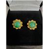Image 1 : 24KT GOLD PAIR OF JADE STONE EARRINGS