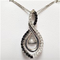 39) 14KT WHITE GOLD BLACK DIAMOND PENDANT & CHAIN