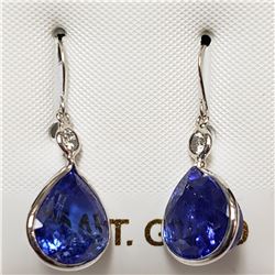 31) 14KT WHITE GOLD PAIR OF TANZANITE & DIAMOND