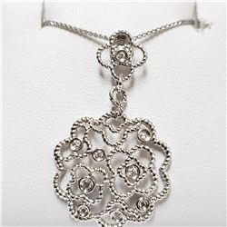 47) 14KT WHITE GOLD DIAMOND PENDANT AND CHAIN.