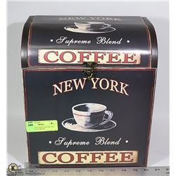 WOOD COFFEE BOX- DECORATIVE- "NEW YORK SUPREME