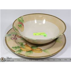 DECORATIVE STONEWARE PLATE SERVING BOWL