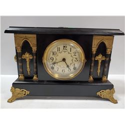 ANTIQUE MANTLE CLOCK 15" X 10" COMES WITH KEYS