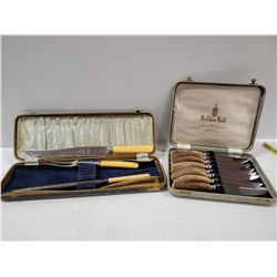 ESTATE LOT OF BONE HANDLED KNIFE SETS , STEAK