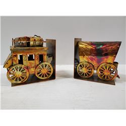 PAIR OF STAGE COACH METAL ART BOOK ENDS
