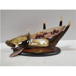 DECORATIVE CARVED KNIFE WITH ANTLER DISPLAY