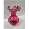 Image 1 : DECORATIVE RIBBON TOP ROSE GLASS VASE 11" TALL