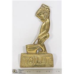 7" TOILET BRASS BATHROOM SIGN PEEING BOY