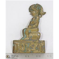 5" TOILET BRASS BATHROOM SIGN GIRL PEEING