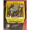 Image 1 : CRATE OF ANTIQUE IRONS AND MORE