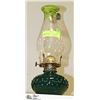 Image 1 : GREEN HURRICANE OIL LAMP ORIGINAL CONE NO CHIPS
