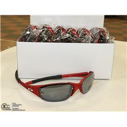 BOX OF RED OAKLEY STYLED SUNGLASSES