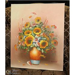 20" X 24" OIL PAINTING AND SUNFLOWER