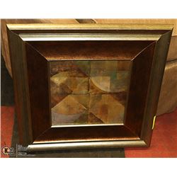 BROWN/GOLD WOOD FRAMED ABSTRACT