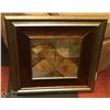 Image 1 : BROWN/GOLD WOOD FRAMED ABSTRACT