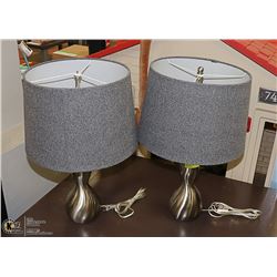 TABLE LAMPS- GREY METAL SET OF 2 WITH SHADES