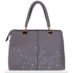 NEW GREY EMBROIDERED FLORAL PURSE