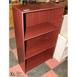 3 TIER BOOKSHELF. DAMAGED LEFT REAR. 28" X 12" X