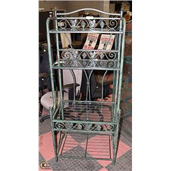 METAL BAKERS RACK WITH GLASS SHELVES